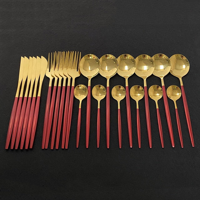 24 teiliges Edelstahl Besteckset Elegantes Spiegel Geschirr Set