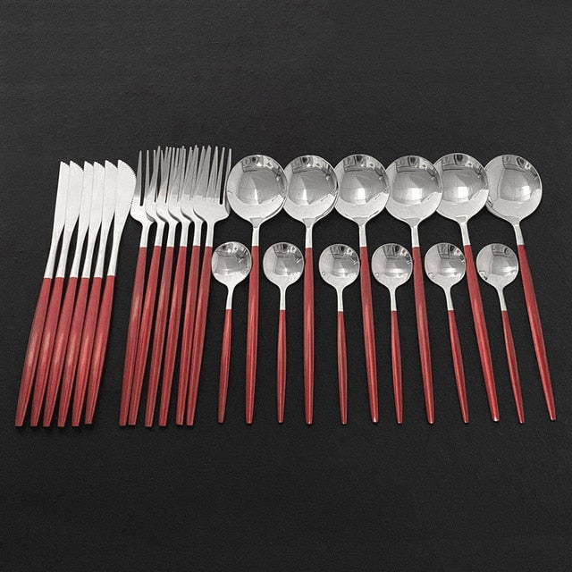 24 teiliges Edelstahl Besteckset Elegantes Spiegel Geschirr Set
