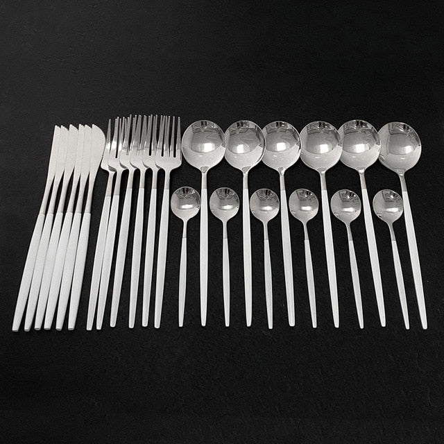 24 teiliges Edelstahl Besteckset Elegantes Spiegel Geschirr Set