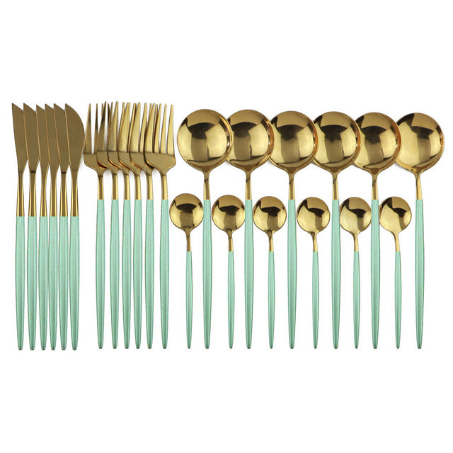 Frendorf | 24-teiliges Essgeschirrset Edelstahl Besteckset Küchentafelgeschirr