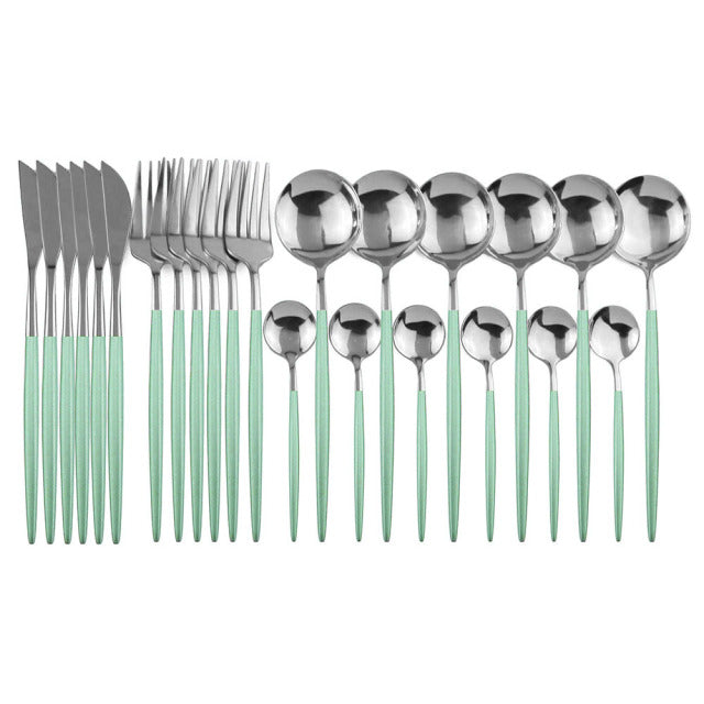 Frendorf | 24-teiliges Essgeschirrset Edelstahl Besteckset Küchentafelgeschirr