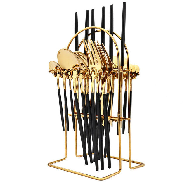 Frendorf | 24-teiliges Essgeschirrset Edelstahl Besteckset Küchentafelgeschirr