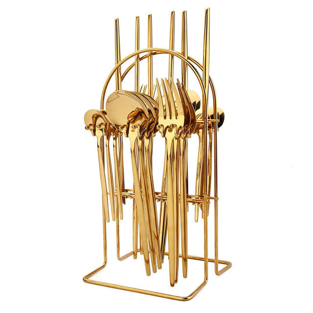 Frendorf | 24-teiliges Essgeschirrset Edelstahl Besteckset Küchentafelgeschirr