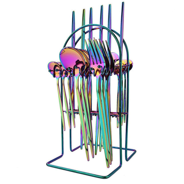 Frendorf | 24-teiliges Essgeschirrset Edelstahl Besteckset Küchentafelgeschirr