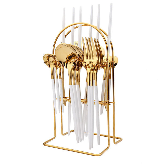 Frendorf | 24-teiliges Essgeschirrset Edelstahl Besteckset Küchentafelgeschirr