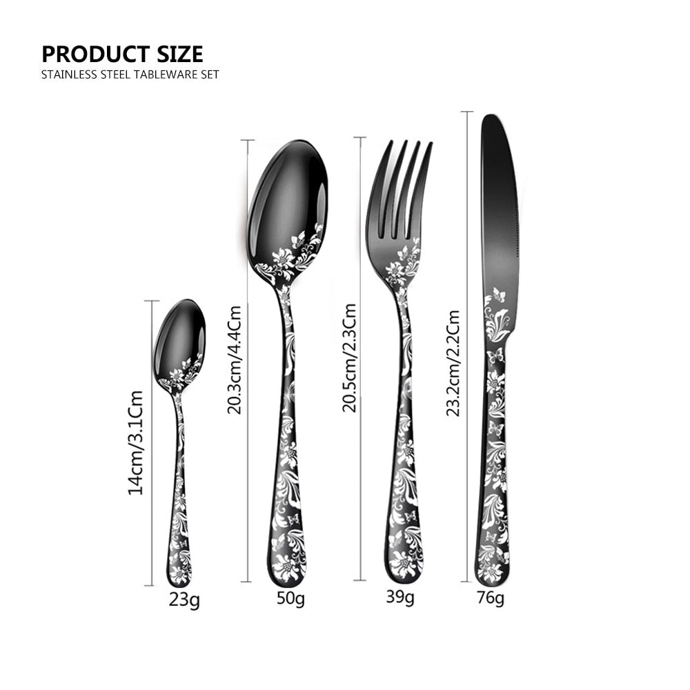 Frendorf | 24-teiliges explosiv gemustertes Edelstahl-Besteckset Geschirrset