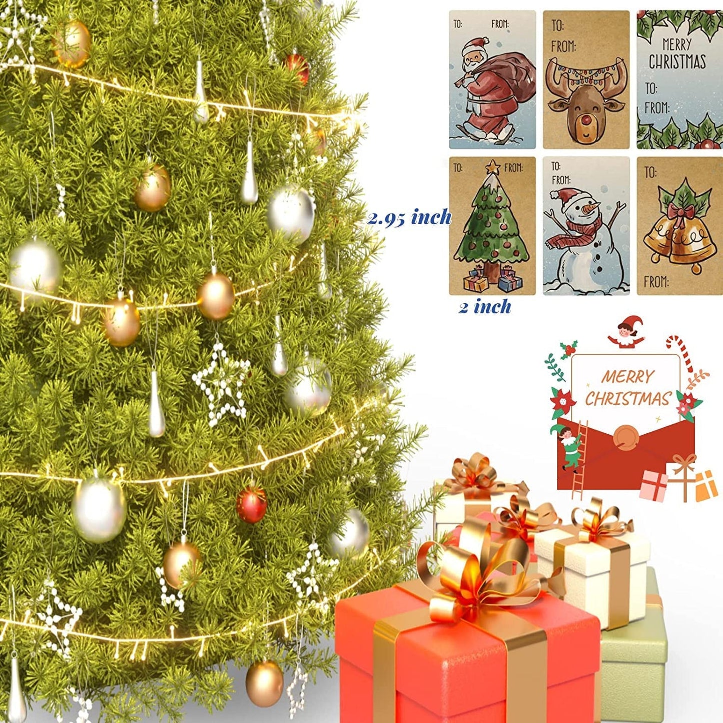 Frendorf | 250 Stück: Weihnachtsgeschenkanhänger Selbstklebende Etiketten Aufkleber 250 Stück