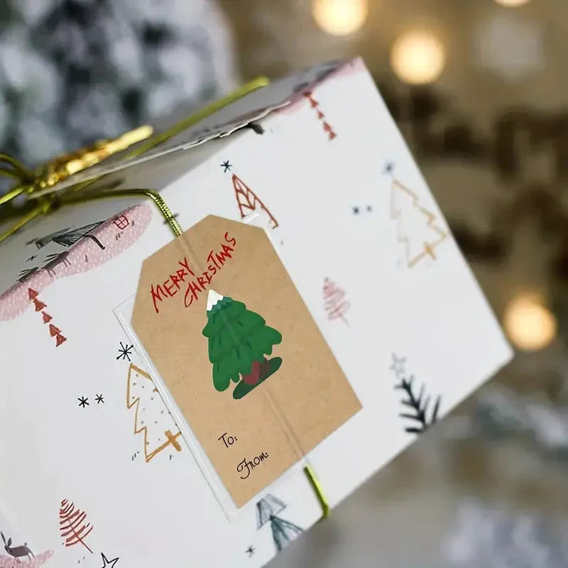 Frendorf | 250 Stück/Rolle Weihnachtsaufkleber - 2x3 Kraftpapier Baum Socken Schneemann Elch Frohe Weihnachten