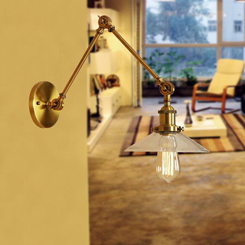 Frendorf | Messing Cone Wandverlichting Landhuis Amber Glas 1 Licht Woonkamer Wandlamp Armatuur