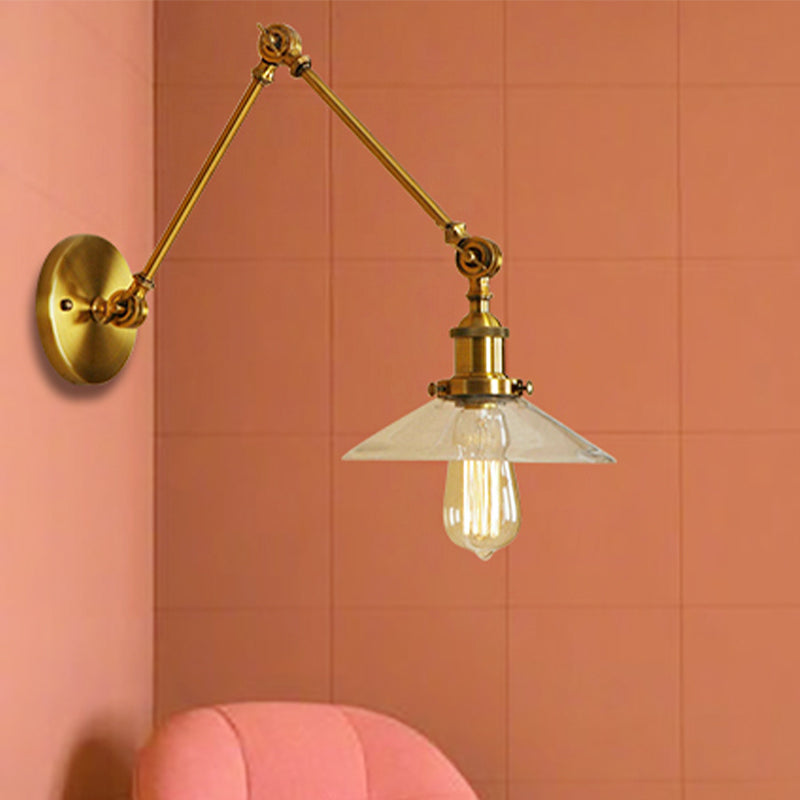 Frendorf | Messing Cone Wandverlichting Landhuis Amber Glas 1 Licht Woonkamer Wandlamp Armatuur