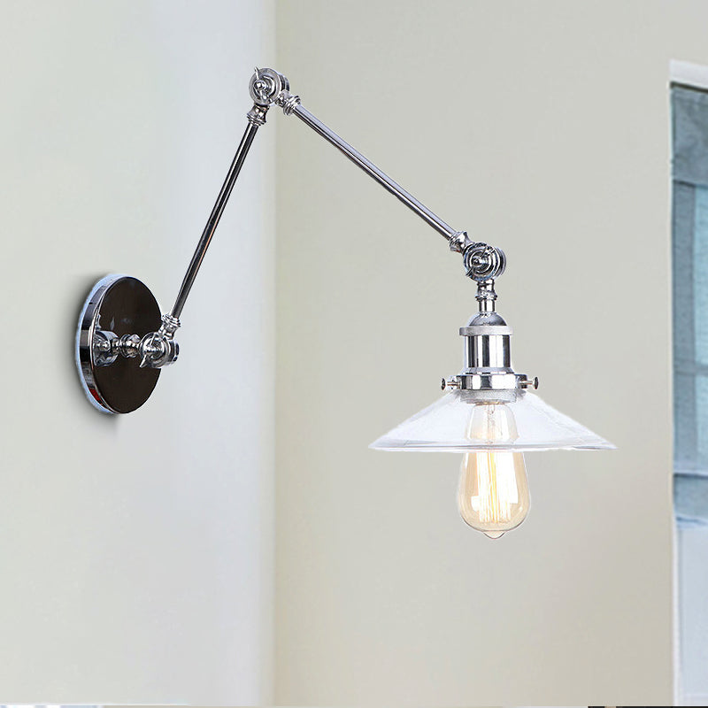 Frendorf | Klar Glas Konische Wandlampe Vintage Stil 1 Licht Wohnzimmer Beleuchtung Fixture in Chrom