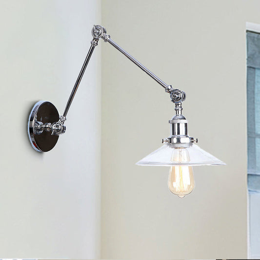 Frendorf | Klar Glas Konische Wandlampe Vintage Stil 1 Licht Wohnzimmer Beleuchtung Fixture in Chrom
