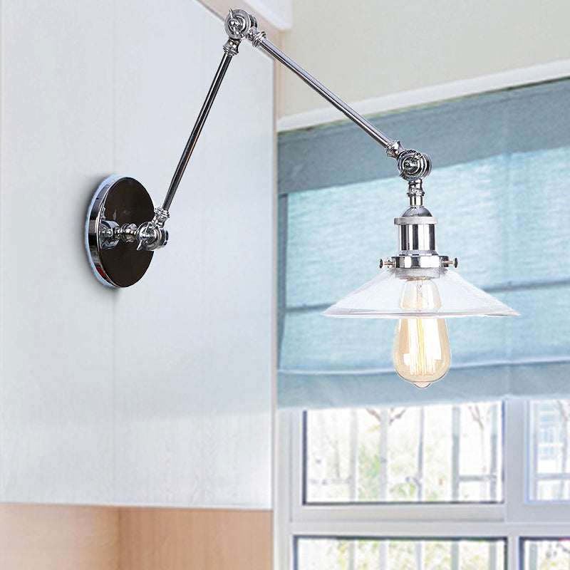 Frendorf | Klar Glas Konische Wandlampe Vintage Stil 1 Licht Wohnzimmer Beleuchtung Fixture in Chrom
