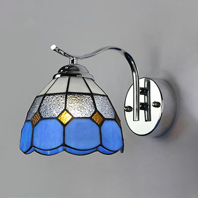 Frendorf | Tiffany Stil Tapered Wandlicht mit Quadrat/Schmuckmuster Buntglas 1 Licht Wand Sconces Beleuchtung in Blau