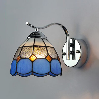 Frendorf | Tiffany Stil Tapered Wandlicht mit Quadrat/Schmuckmuster Buntglas 1 Licht Wand Sconces Beleuchtung in Blau