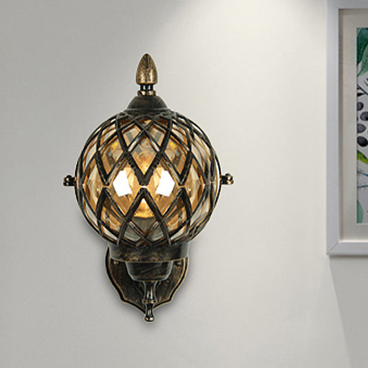 Frendorf | 1 Licht Amber Glas Wandlamp Licht Industriell Schwarze Kugel Esszimmer Beleuchtung Fixture mit Käfig
