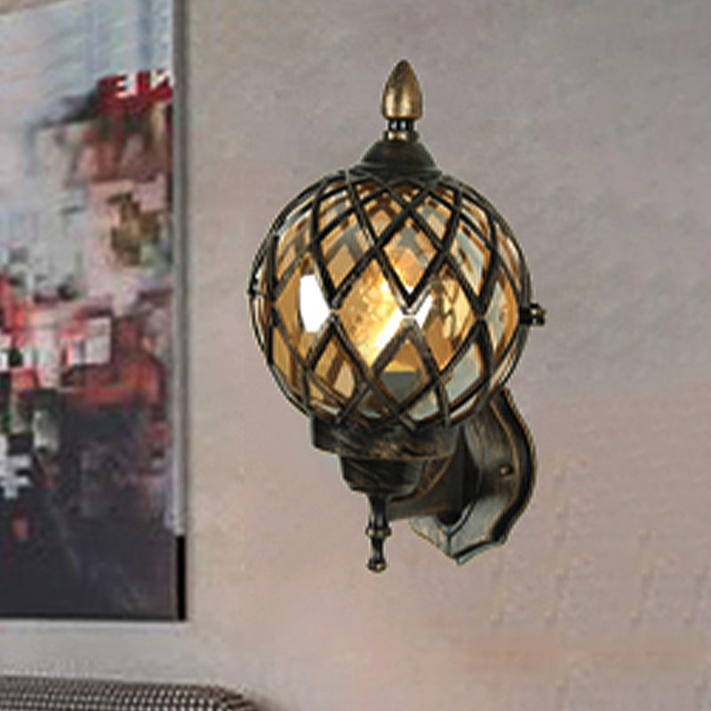 Frendorf | 1 Licht Amber Glas Wandlamp Licht Industriell Schwarze Kugel Esszimmer Beleuchtung Fixture mit Käfig