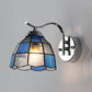 Frendorf | Tiffany Stil Tapered Wandlicht mit Quadrat/Schmuckmuster Buntglas 1 Licht Wand Sconces Beleuchtung in Blau
