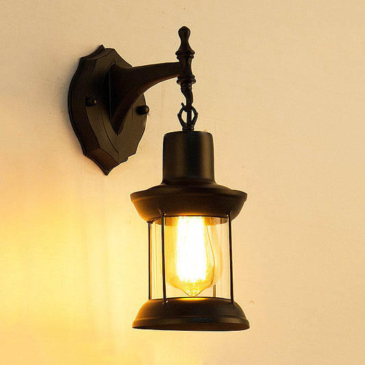 Frendorf | Klares Glas Schwarze Wandleuchte Laterne 1-Licht Industrielle Wandlampe für die Küche