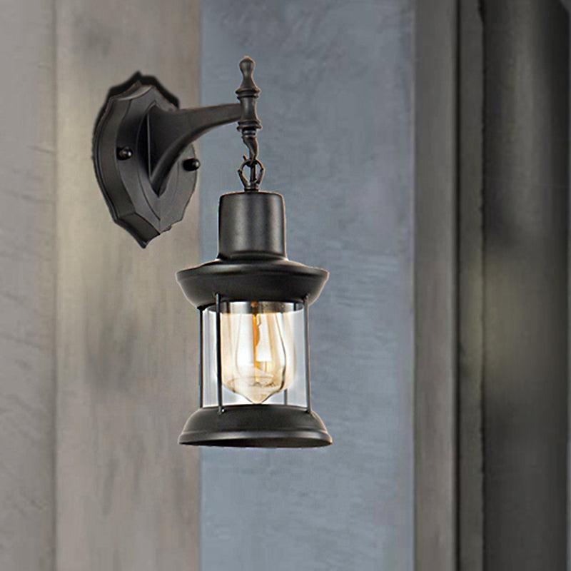Frendorf | Klares Glas Schwarze Wandleuchte Laterne 1-Licht Industrielle Wandlampe für die Küche