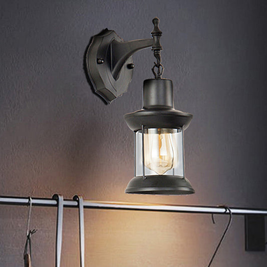 Frendorf | Klares Glas Schwarze Wandleuchte Laterne 1-Licht Industrielle Wandlampe für die Küche