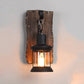 Frendorf | Schwarze Ein-Lampen-Wandleuchte Rustikales klares Glas mit Gitterbeleuchtung und Holzrückwand