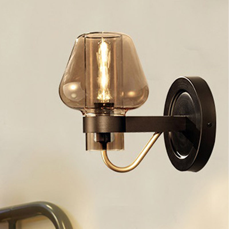 Frendorf | 1 Licht Amber Glas Wandlamp Modern Schwarzes Pilz Schlafzimmer Beleuchtungseinrichtung