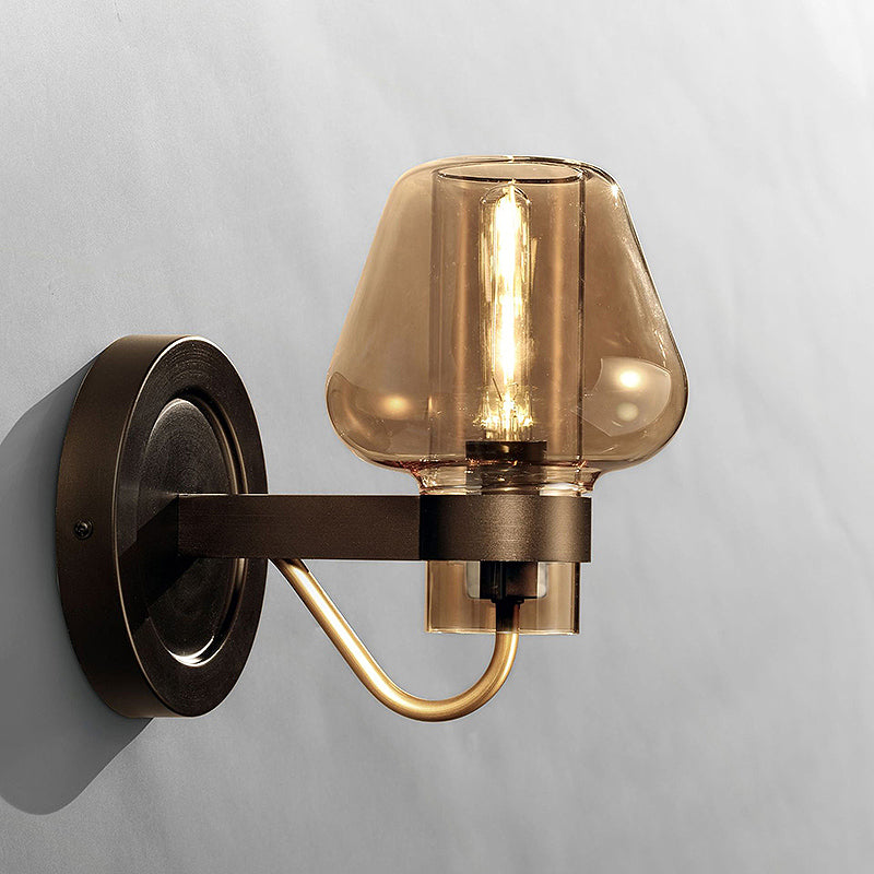 Frendorf | 1 Licht Amber Glas Wandlamp Modern Schwarzes Pilz Schlafzimmer Beleuchtungseinrichtung