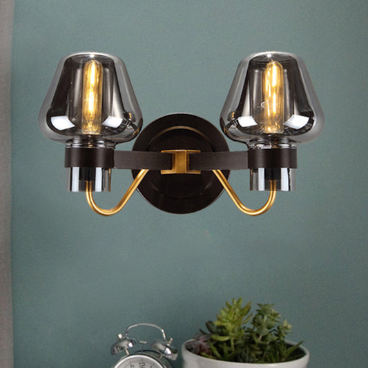 Frendorf | 2-Lampe Wandbeleuchtung mit Pilzschirm Rauchglas Moderne Schlafzimmer Wandleuchte Beleuchtungseinrichtung