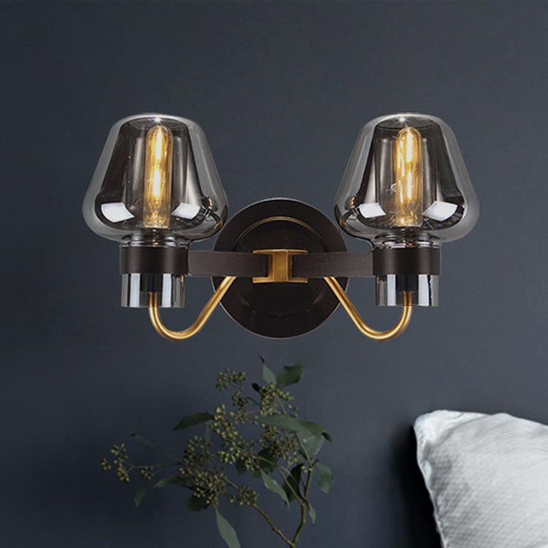 Frendorf | 2-Lampe Wandbeleuchtung mit Pilzschirm Rauchglas Moderne Schlafzimmer Wandleuchte Beleuchtungseinrichtung