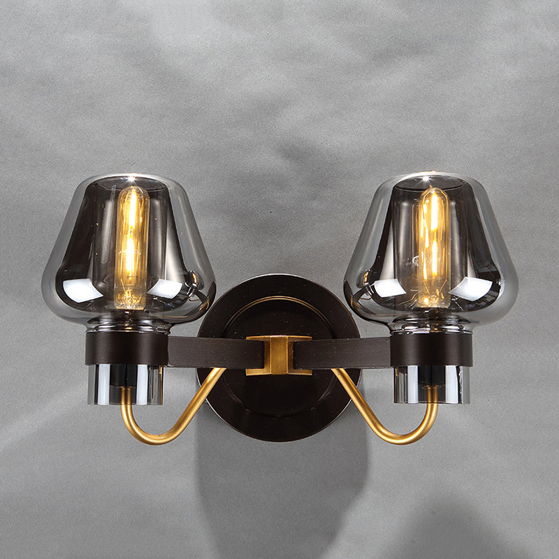 Frendorf | 2-Lampe Wandbeleuchtung mit Pilzschirm Rauchglas Moderne Schlafzimmer Wandleuchte Beleuchtungseinrichtung