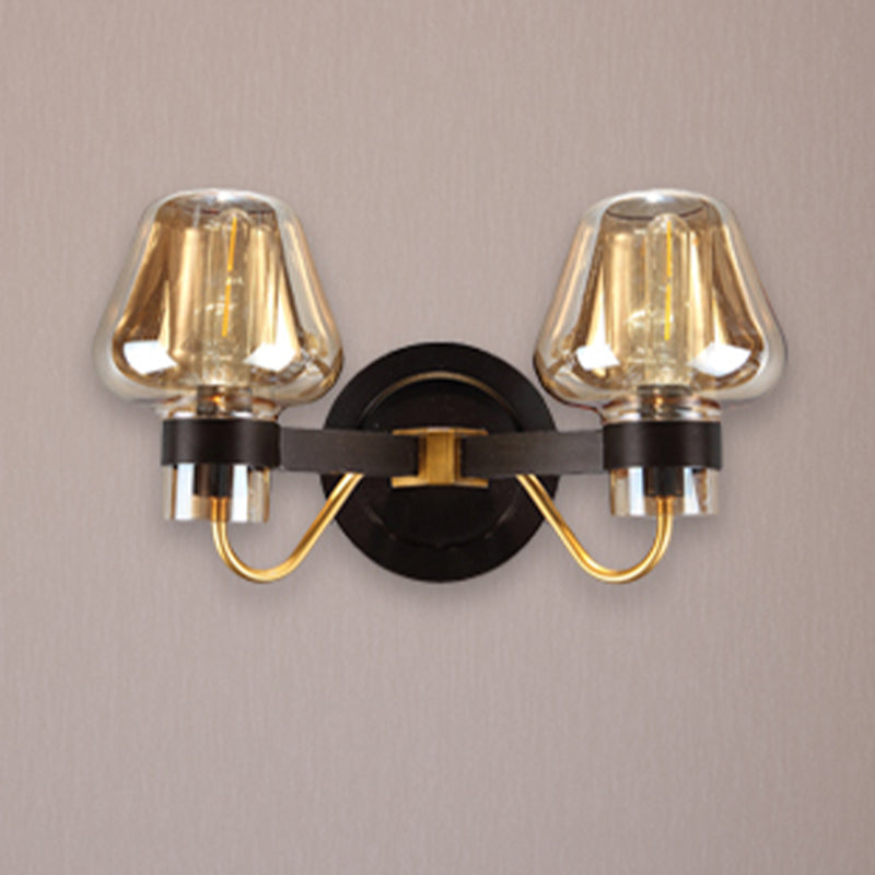 Frendorf | 2-Lampen Pilz Wandleuchte Moderne Schwarze Bernstein Glas Wandlampe für Wohnzimmer