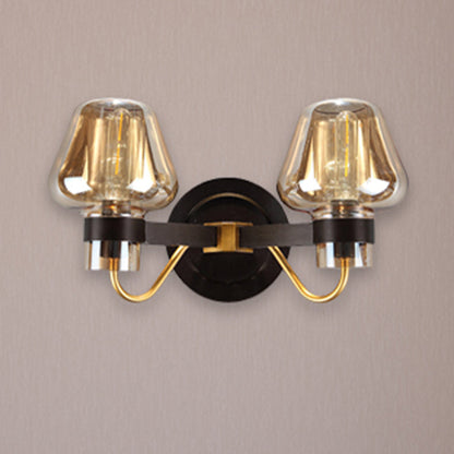Frendorf | 2-Lampen Pilz Wandleuchte Moderne Schwarze Bernstein Glas Wandlampe für Wohnzimmer