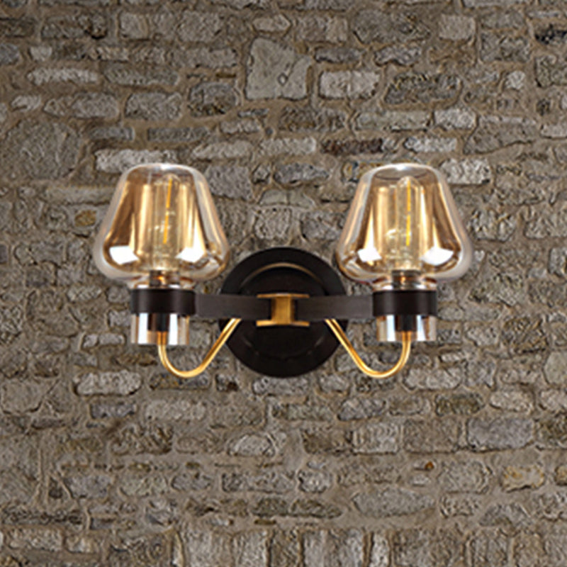Frendorf | 2-Lampen Pilz Wandleuchte Moderne Schwarze Bernstein Glas Wandlampe für Wohnzimmer