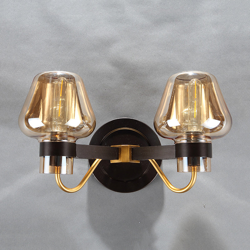 Frendorf | 2-Lampen Pilz Wandleuchte Moderne Schwarze Bernstein Glas Wandlampe für Wohnzimmer