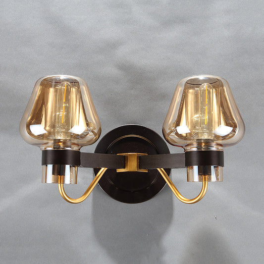 Frendorf | 2-Lampen Pilz Wandleuchte Moderne Schwarze Bernstein Glas Wandlampe für Wohnzimmer