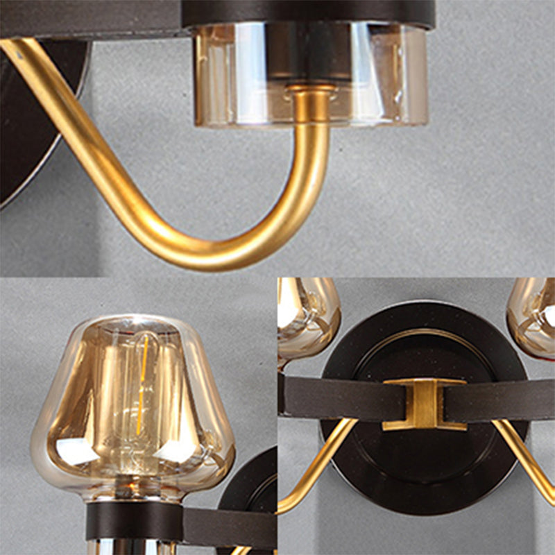 Frendorf | 2-Lampen Pilz Wandleuchte Moderne Schwarze Bernstein Glas Wandlampe für Wohnzimmer