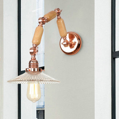 Frendorf | 1 Licht Scalloped Wandlamp Armatuur Industrieel Helder Geribbeld Glas Wandlamp voor Woonkamer met Arm