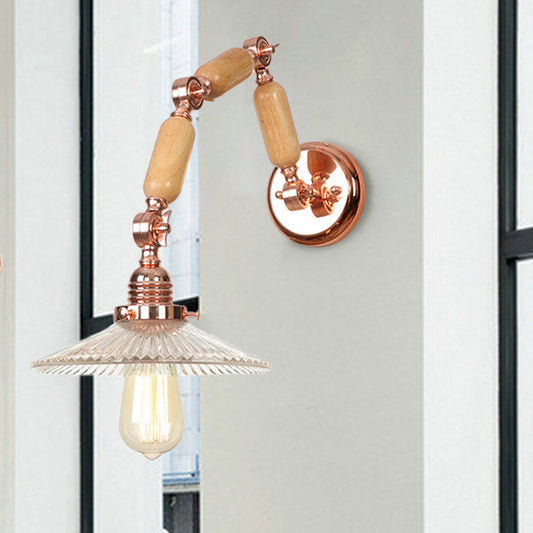 Frendorf | 1 Licht Scalloped Wandlamp Armatuur Industrieel Helder Geribbeld Glas Wandlamp voor Woonkamer met Arm