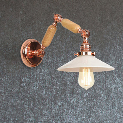 Frendorf | Weiße Glas konische Wandlampe Industrie 1 Licht Wohnzimmer Beleuchtungseinrichtung mit ausziehbarem Arm