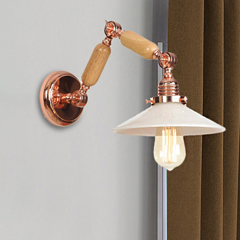 Frendorf | Weiße Glas konische Wandlampe Industrie 1 Licht Wohnzimmer Beleuchtungseinrichtung mit ausziehbarem Arm