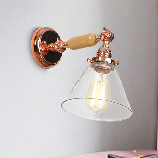 Frendorf | Industriële Conus Wandlamp 1 Peertje Helder Glas Wandlicht in Roze Goud