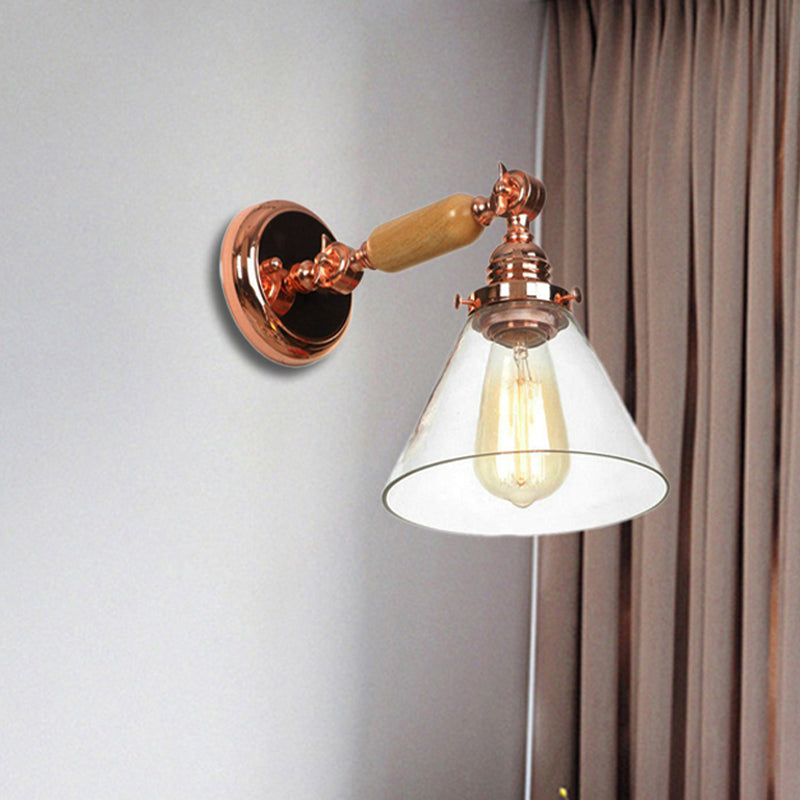 Frendorf | Industriële Conus Wandlamp 1 Peertje Helder Glas Wandlicht in Roze Goud