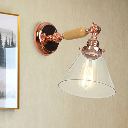 Frendorf | Industriële Conus Wandlamp 1 Peertje Helder Glas Wandlicht in Roze Goud