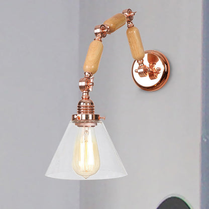 Frendorf | Eine Birne Klarglas Wandleuchte Industriel Gold Cone Wohnzimmer Wandleuchte mit Gebogenem Arm