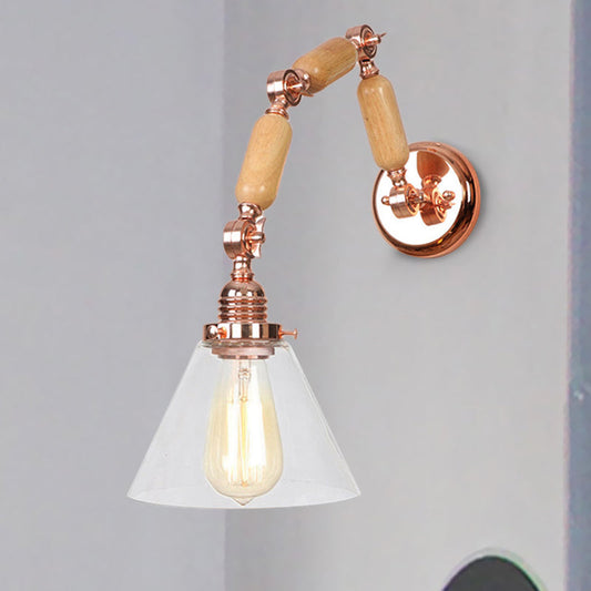 Frendorf | Eine Birne Klarglas Wandleuchte Industriel Gold Cone Wohnzimmer Wandleuchte mit Gebogenem Arm