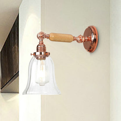 Frendorf | Klar Prismen Glas Holz Wandleuchte Glocke 1-Licht Vintage Stil Wandlampe Leuchte mit ausziehbarem Arm