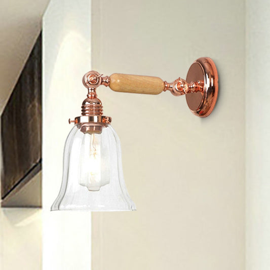 Frendorf | Klar Prismen Glas Holz Wandleuchte Glocke 1-Licht Vintage Stil Wandlampe Leuchte mit ausziehbarem Arm