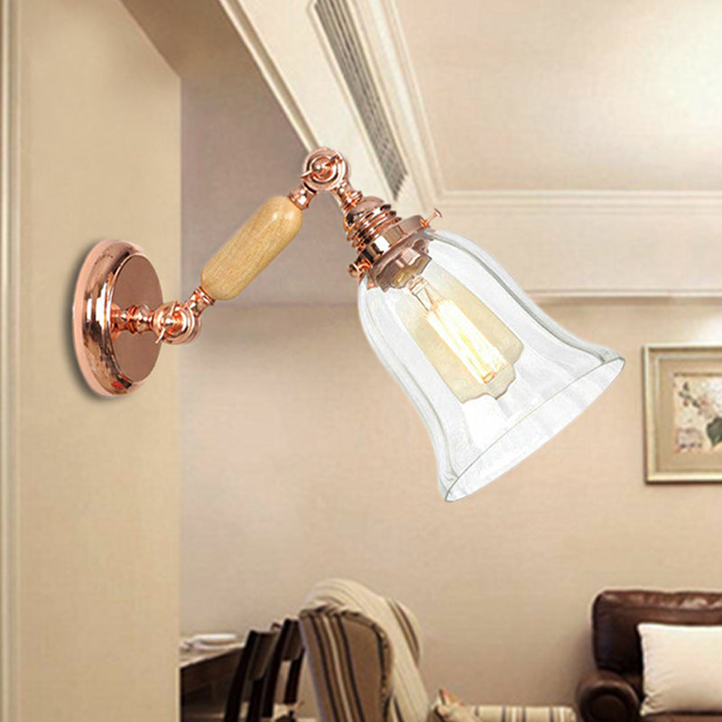 Frendorf | Klar Prismen Glas Holz Wandleuchte Glocke 1-Licht Vintage Stil Wandlampe Leuchte mit ausziehbarem Arm