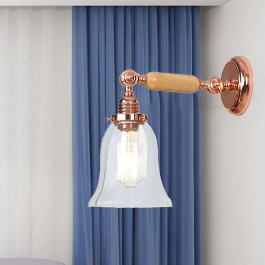 Frendorf | Klar Prismen Glas Holz Wandleuchte Glocke 1-Licht Vintage Stil Wandlampe Leuchte mit ausziehbarem Arm